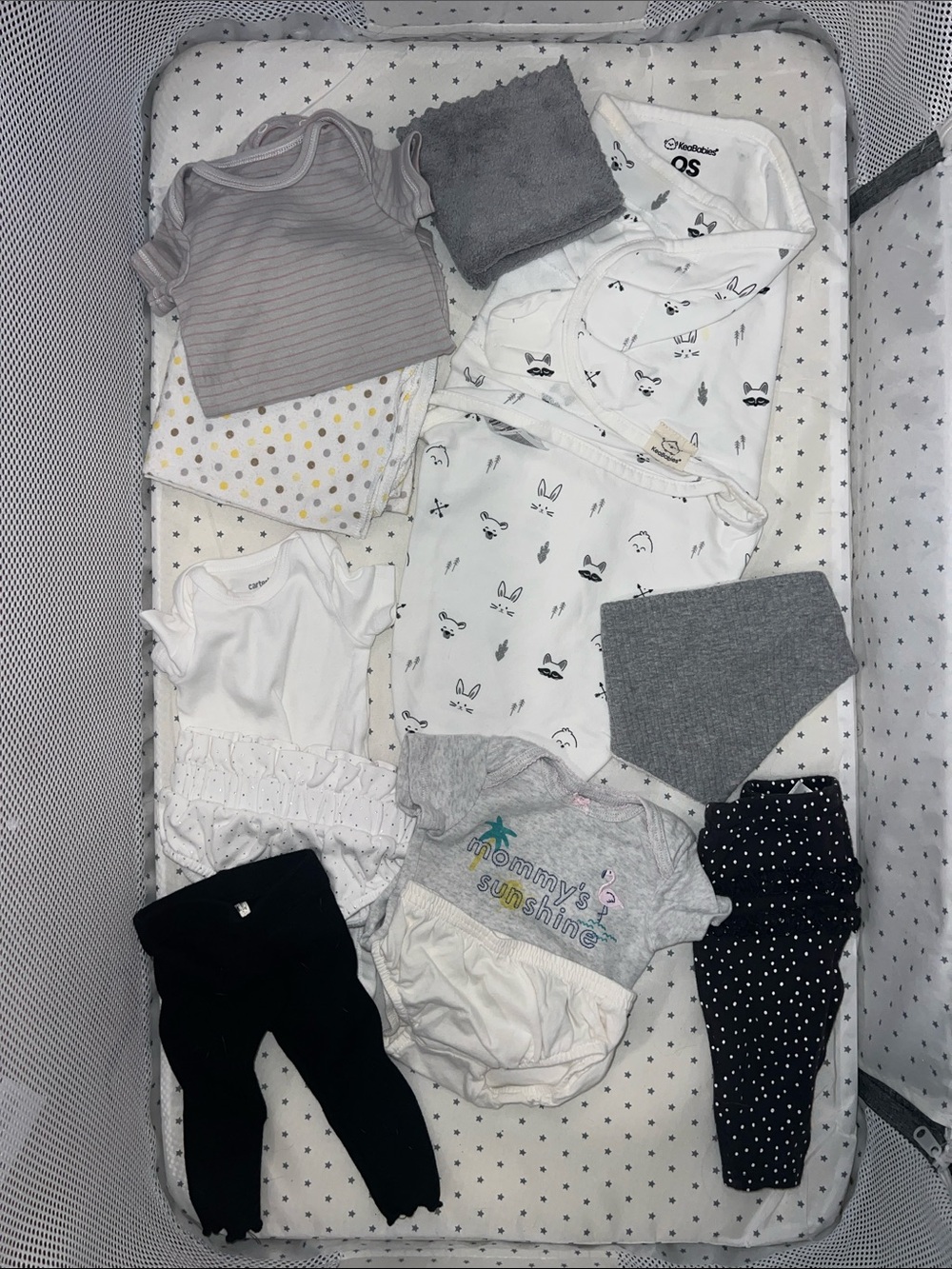 Carter's, Garanimal's etc Black & Gray Mixed Outfit Set, swaddle sack, cover bib